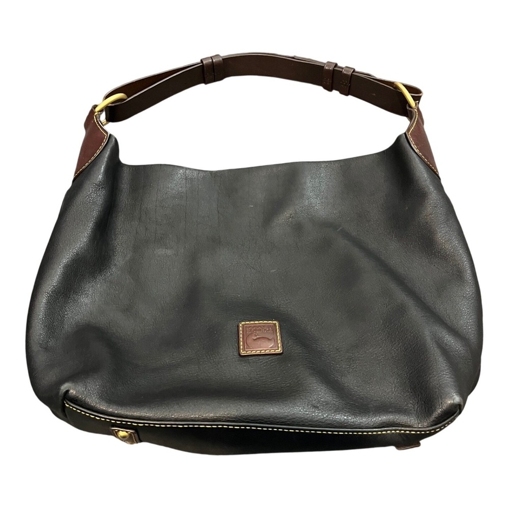 Dooney & Bourke Hobo Bag Womens Large Black Leather Brown‎ Trim Shoulder Purse